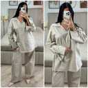 2pcs Set V Neck Slit Sleeve Tie Detail + Wide Leg