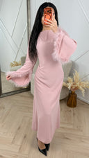 Abaya Maxi Jurk met Feather Manchetten en Taillekoord