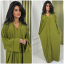Abaya mit V-Ausschnitt und doppelter goldener Naht in der Mitte