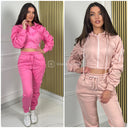 Jogging Set Crop Top Ruffle Sleeves Zip Detail