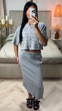 Summer Knit Golden Button Crop Top + Skirt