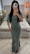 Off Shoulder Anglaise Broderie Tie Belt Dress