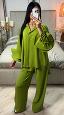 Oversized Blouse Set Ruffle Sleeves Detail