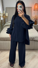 Oversized Blouse Set Ruffle Sleeves Detail
