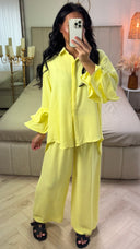 Oversized Blouse Set Ruffle Sleeves Detail