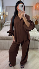 Oversized Blouse Set Ruffle Sleeves Detail
