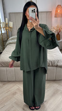 Oversized Blouse Set Ruffle Sleeves Detail