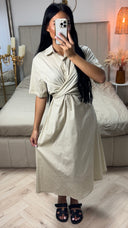 Cross Tie Belt Blouse Dress