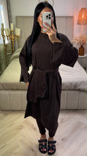 Zipper Essential Long Burkini Split Sleeve Detail + Hijab -Tie Belt
