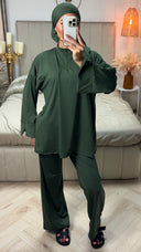 Zipper Essential Burkini Split Sleeve Detail + Hijab -Tie Belt