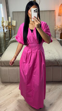 V Neck Pleated Dress Tie Waist Belt