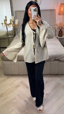 Top van Crinkle Polyester met Strikdetails en Wijde Mouwen