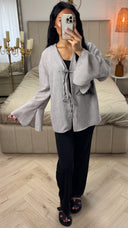 Top van Crinkle Polyester met Strikdetails en Wijde Mouwen