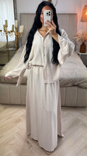 Tweedelige Set met Losvallende Blouse en Maxi Rok – Viscoseblend