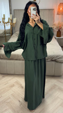 Tweedelige Set met Losvallende Blouse en Maxi Rok – Viscoseblend