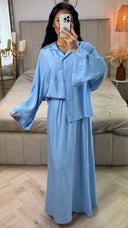 Tweedelige Set met Losvallende Blouse en Maxi Rok – Viscoseblend