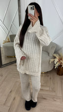 Knitted Wide-Leg Set met Lange Top & Wijde Mouwen 23535