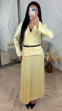 Luxe Blazer Plissé Maxi Jurk met Ceintuur