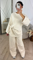 Two-Piece Fleece Soft Sweater Set met Strikdetail