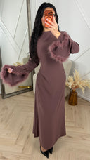 Abaya Maxi Jurk met Feather Manchetten en Taillekoord