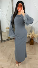 Abaya Maxi Jurk met Feather Manchetten en Taillekoord