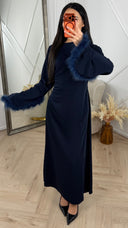 Abaya Maxi Jurk met Feather Manchetten en Taillekoord