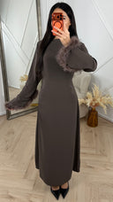 Abaya Maxi Jurk met Feather Manchetten en Taillekoord