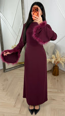 Abaya Maxi Jurk met Feather Manchetten en Taillekoord