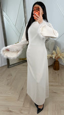 Abaya Maxi Jurk met Feather Manchetten en Taillekoord