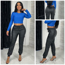 Hochwertiger schwarzer Cargo-Jogger in Lederoptik 2753