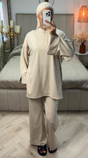 Zipper Essential Burkini Split Sleeve Detail + Hijab -Tie Belt