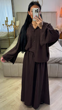 Tweedelige Set met Losvallende Blouse en Maxi Rok – Viscoseblend