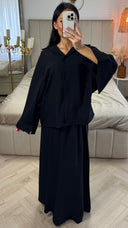 Tweedelige Set met Losvallende Blouse en Maxi Rok – Viscoseblend