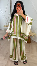 2-Delig Oversized Set met Geometrische Strepenprint