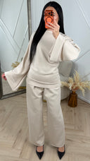 2-Delige Comfy Set met Gedrapeerd Zijdetail en Wide Leg Broek