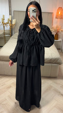 2-Delige Set met Plissé Blouse en Maxi Rok