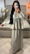 2-Delige Set met Plissé Blouse en Maxi Rok