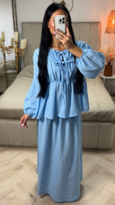 2-Delige Set met Plissé Blouse en Maxi Rok