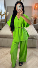 2-Delige Viscoseblend Set met Marmeren Knopen en Wijde Broek