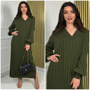 Knitwear V Neck Maxi Ribbed Dress Double Splits 23353