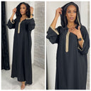 Golden Embroidery Wrist Hoodie Neck Abaya Super Oversized