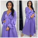 Satin Oversized V Neck Ruffe Sleeves Detail