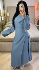 Split Dress Golden Button Detail Integrated Skirt