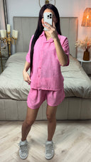 2pcs Blouse + Shorts Linnenlook Set