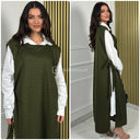 2pcs Heavy Corduroy Maxi Dress + Long Blouse Set
