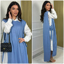 2pcs Heavy Corduroy Maxi Dress + Long Blouse Set