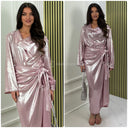 2-teiliges Set mit Metallic-Top und Rock mit Bindegürtel
