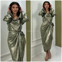 2-teiliges Set mit Metallic-Top und Rock mit Bindegürtel