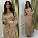 2pcs Satin Wrap Tie Belt Cardigan + Sleeveless Dress