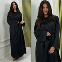 2pcs Satin Wrap Tie Belt Cardigan + Sleeveless Dress